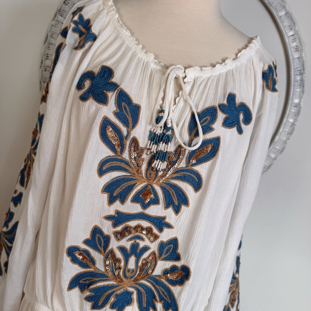 Soft Surroundings Botanical Gardens Blouse Embroidered Sequins Womens Top Boho L